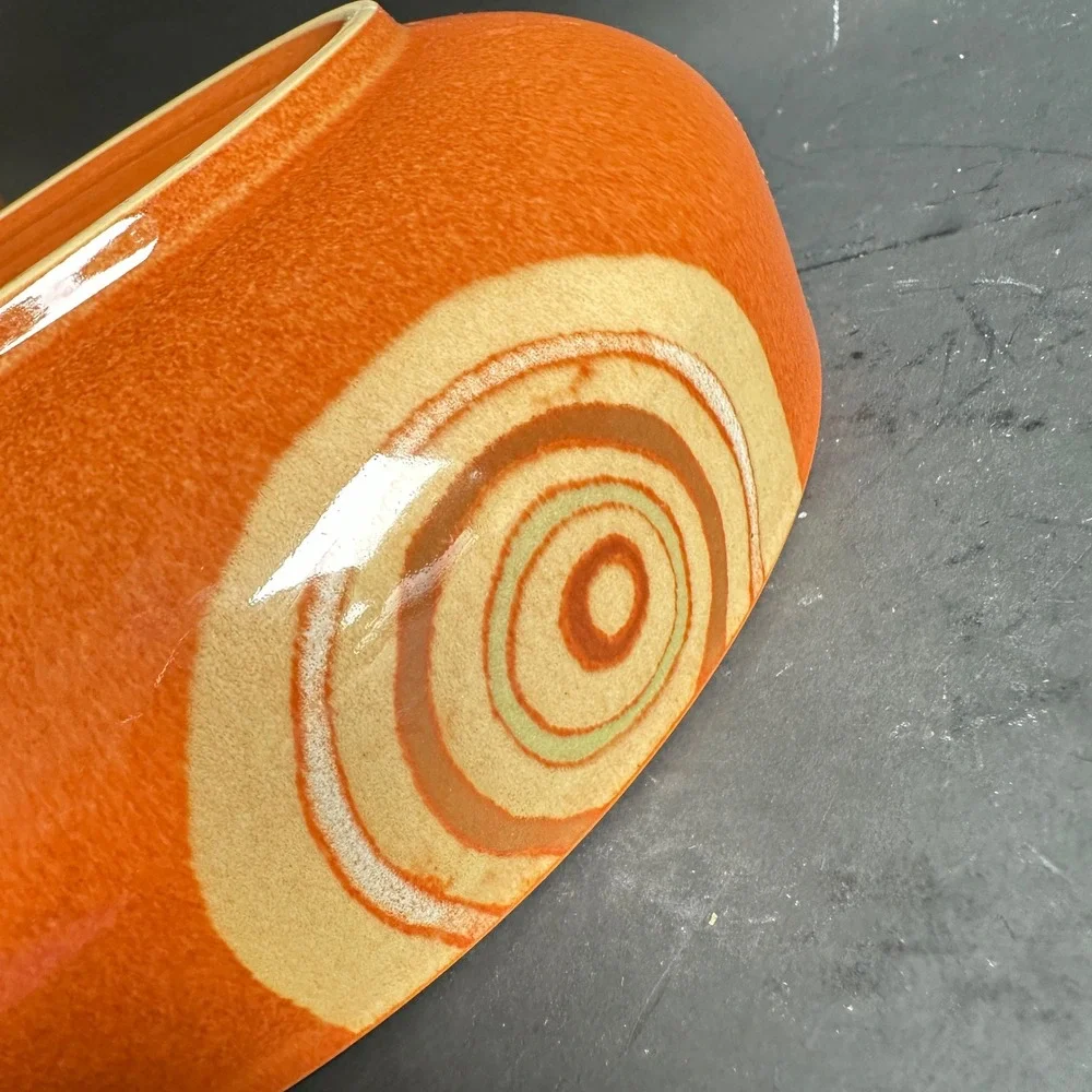 Denby Fire Chilli Serving Bowl Orange Cream Swirl Stoneware England Retired 10in